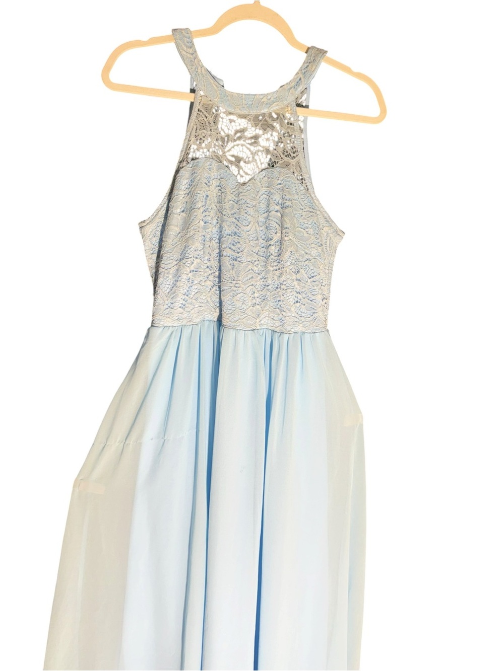 Light Blue Lace Halter Wedding Dress with Sequin Accents